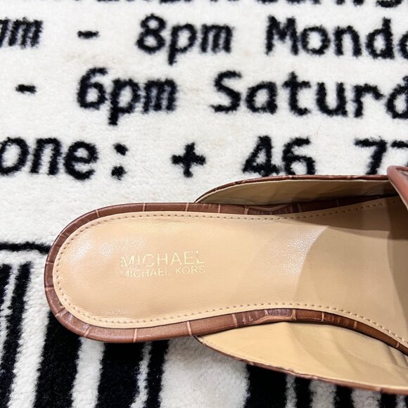 Michael Kors Charlton Crocodile-Embossed Leather Mules Slide - Cognac - Picture 7 of 8
